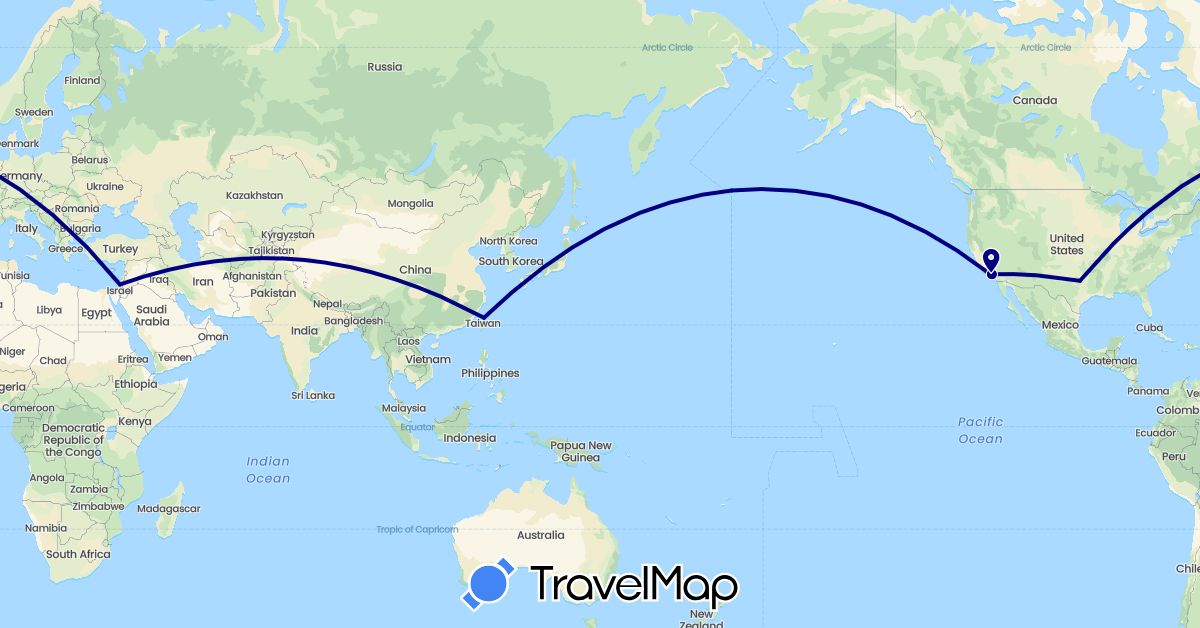 TravelMap itinerary: driving in Israel, Taiwan, United States (Asia, North America)